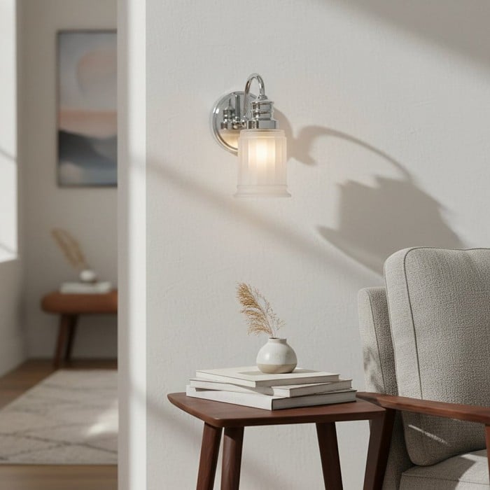 Applique murale de salle de bain Lirra en métal avec abat-jour en verre - Applique murale résistante à l'humidité HL2254