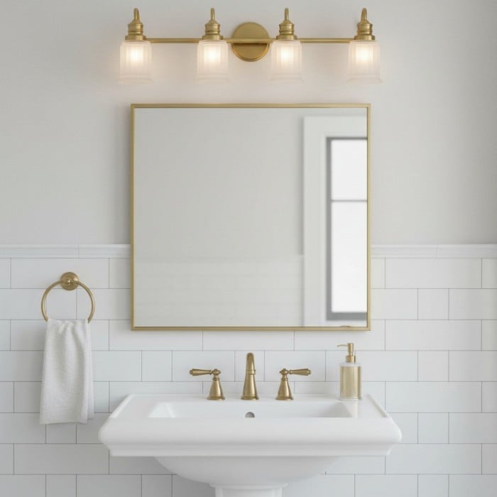 Applique murale de salle de bain Lirra en métal avec abat-jour en verre - Applique murale résistante à l'humidité HL2254