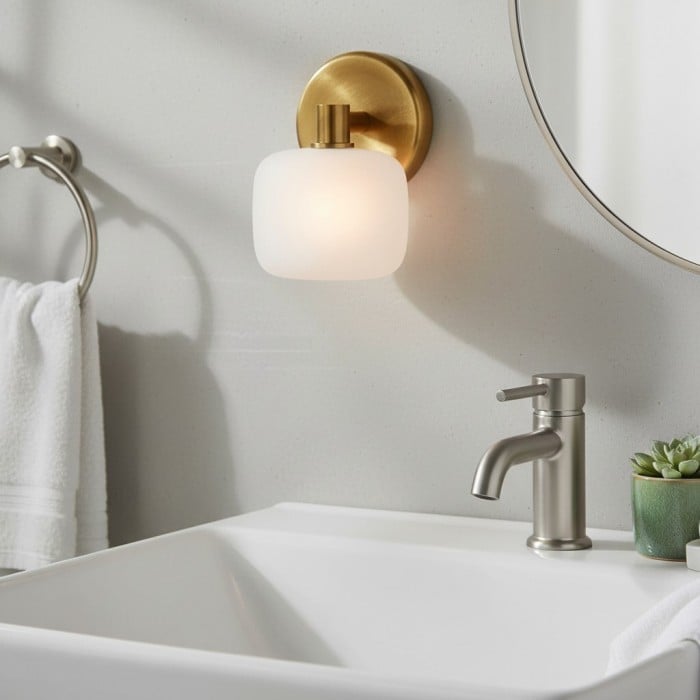 Lirra wandlamp van mat glas - moderne minimalistische metalen afwerking voor badkamer of kaptafel HL1945