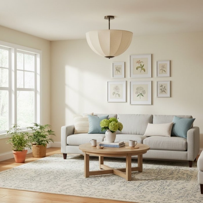 Lumarys Pendant / Flush Mount Lamp - Botanical-Inspired Linen Shade for Dining Area or Living Room HL1879