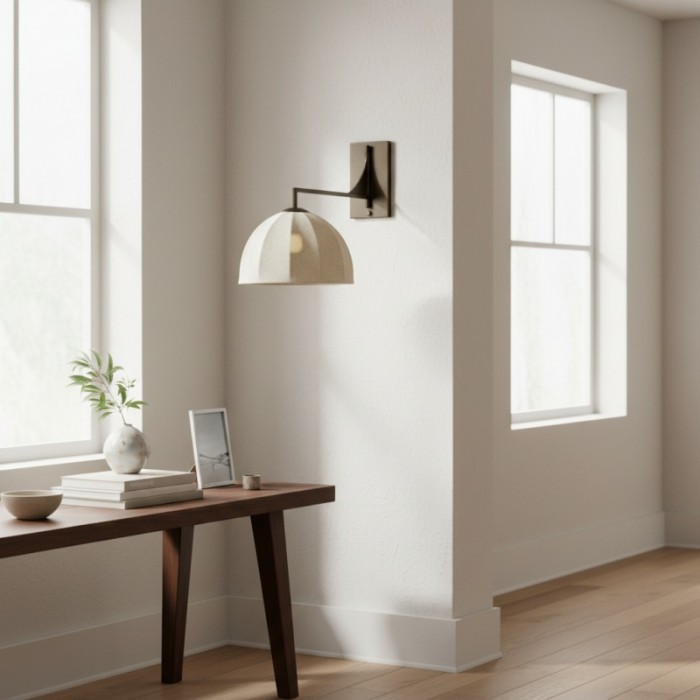 Applique murale Lumarys à bras articulé - Abat-jour sculptural en lin, style organique, pour salon ou chambre HL1874