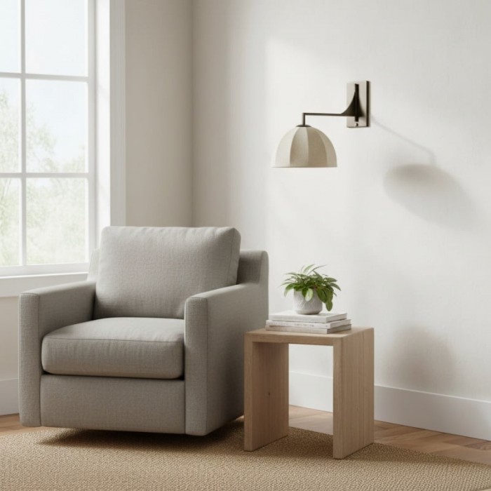 Lumarys Swing-Arm Wandlamp - Sculpturale wandlamp met linnen kap in organische stijl voor woon- of slaapkamer HL1874