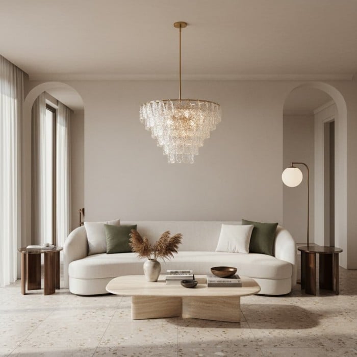 Lumvey Glass Round Chandelier - Elegant Pendant Light for Dining Room and Living Room HL1973