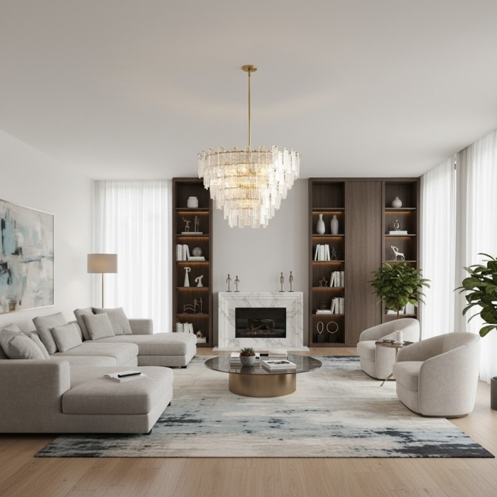 Lumvey ronde kroonluchter - Vintage gelaagde glazen kroonluchter met metalen frame voor eetkamer en hal HL1997