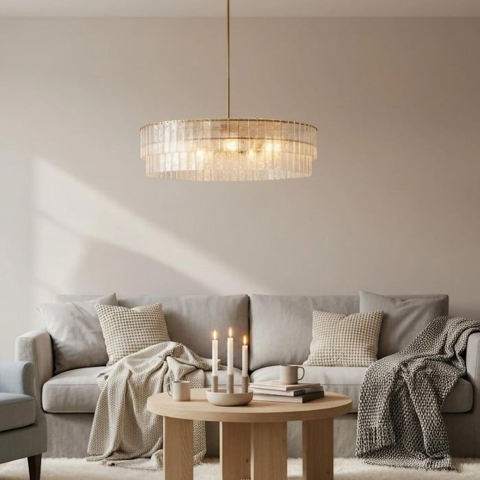 Lumvey Textured Glass Chandelier - Luxury Handcrafted Two-Tier Round Chandelier for Living Room HL1956