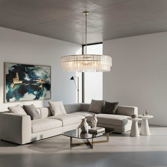 Lumvey Textured Glass Chandelier - Luxury Handcrafted Two-Tier Round Chandelier for Living Room HL1956