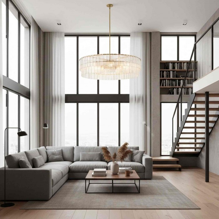 Lumvey Textured Glass Chandelier - Luxury Handcrafted Two-Tier Round Chandelier for Living Room HL1956