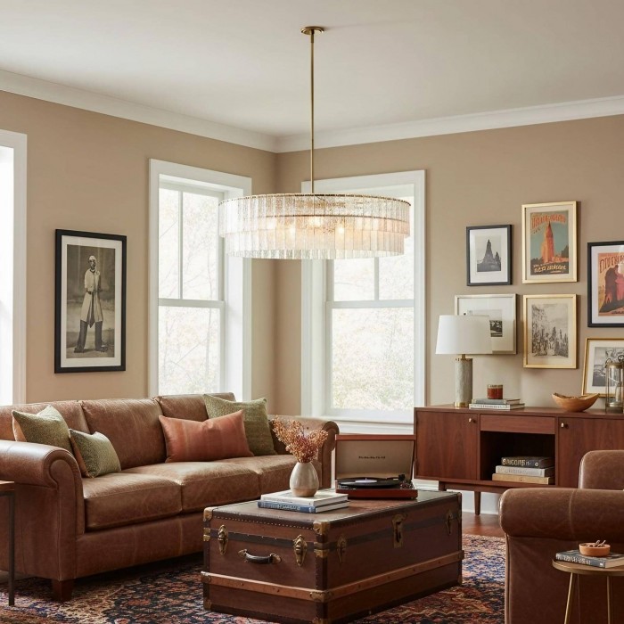 Lumvey Kroonluchter van getextureerd glas - Luxe handgemaakte ronde kroonluchter met twee lagen voor de woonkamer HL1956