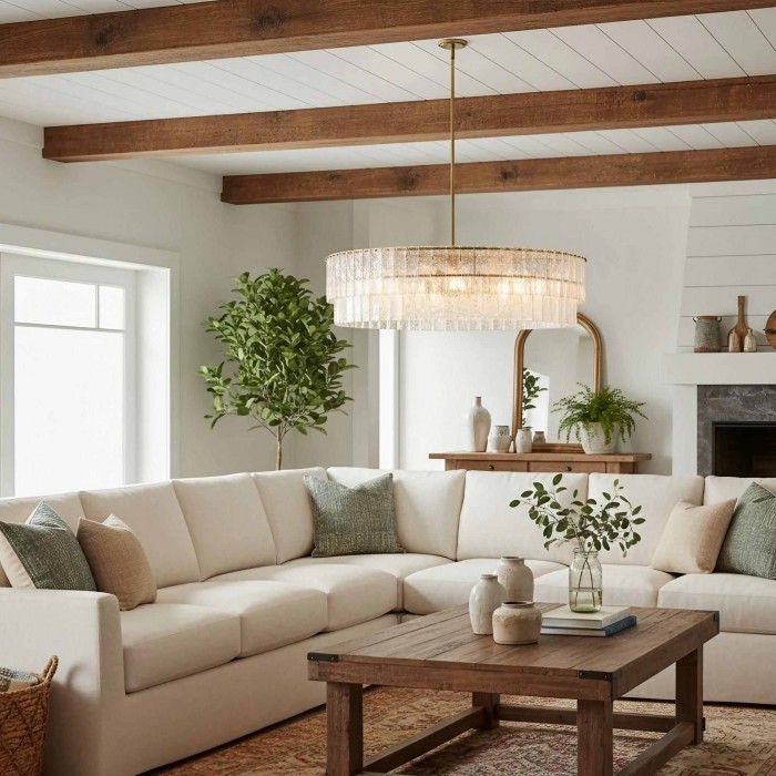 Lumvey Textured Glass Chandelier - Luxury Handcrafted Two-Tier Round Chandelier for Living Room HL1956