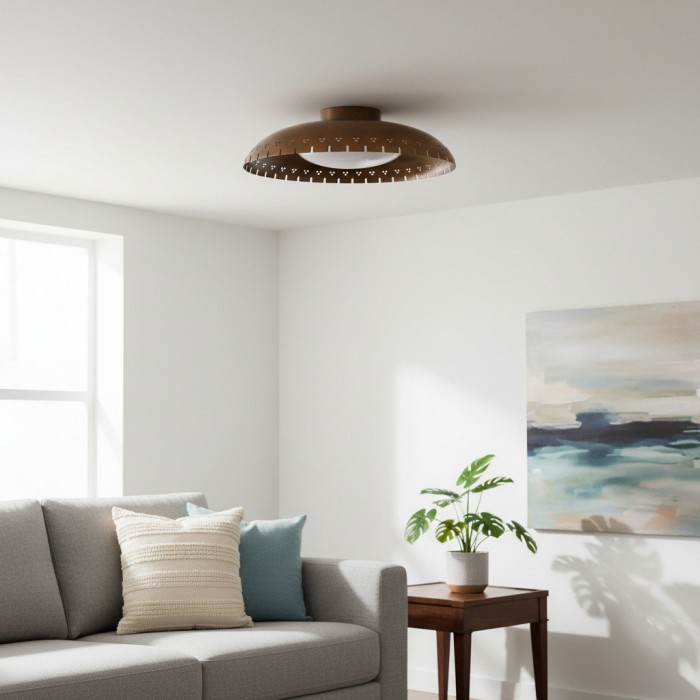 Lustrona Vintage Brass Flush Mount Light - Burnished Metal Ceiling Light for Living Room HL1868