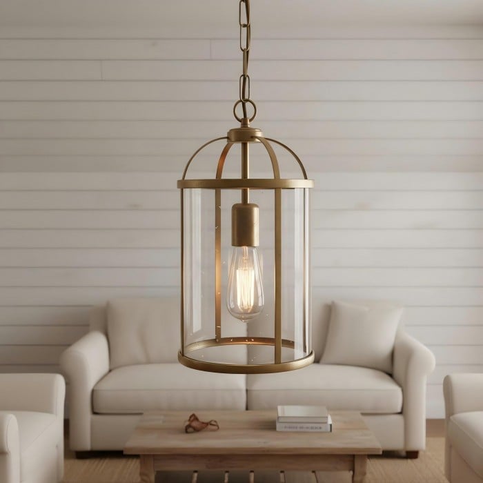 Luxvana Bell Shaped Glass Pendant Light - Industrial Metal Lantern Design Fixture for Kitchen HL2060