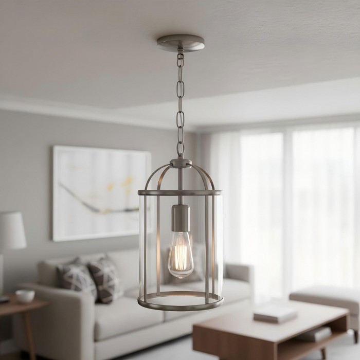 Luxvana Bell Shaped Glass Pendant Light - Industrial Metal Lantern Design Fixture for Kitchen HL2060