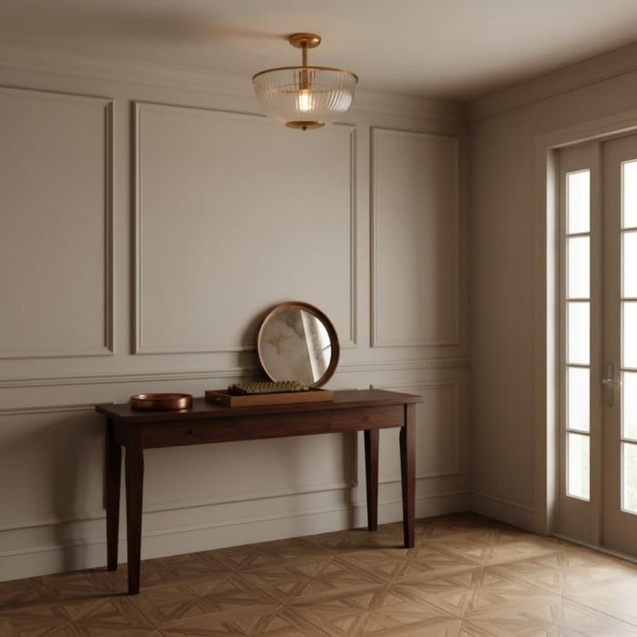 Luntra Ribbed Glass Uplighter Flush - Elegant Ceiling Light for Hallways and Bedrooms HL2164