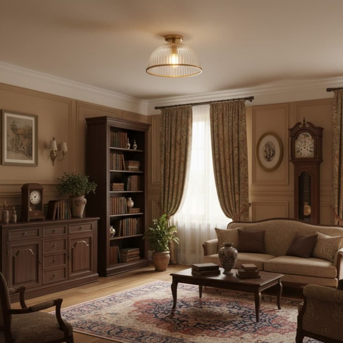 Luntra Ribbed Glass Uplighter Flush - Elegant Ceiling Light for Hallways and Bedrooms HL2164