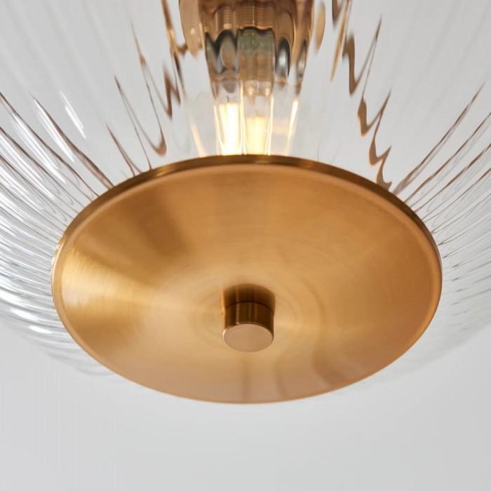Luntra Ribbed Glass Uplighter Flush - Elegant Ceiling Light for Hallways and Bedrooms HL2164