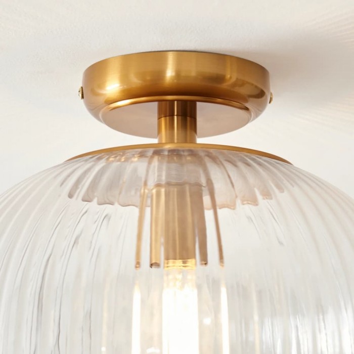 Luntra Ribbed Glass Uplighter Flush - Elegant Ceiling Light for Hallways and Bedrooms HL2164
