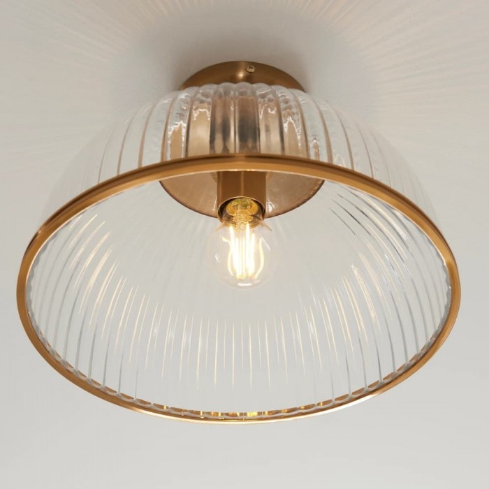Luntra Ribbed Glass Uplighter Flush - Elegant Ceiling Light for Hallways and Bedrooms HL2164