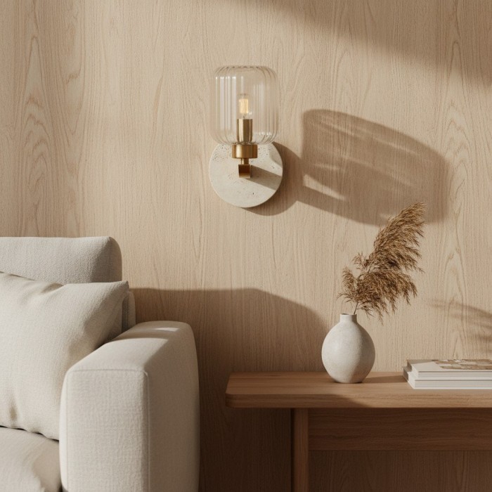Korlisse Modern Marble Wall Light - Vintage Brass & Clear Glass Accent for Living Room and Hallway HL2145
