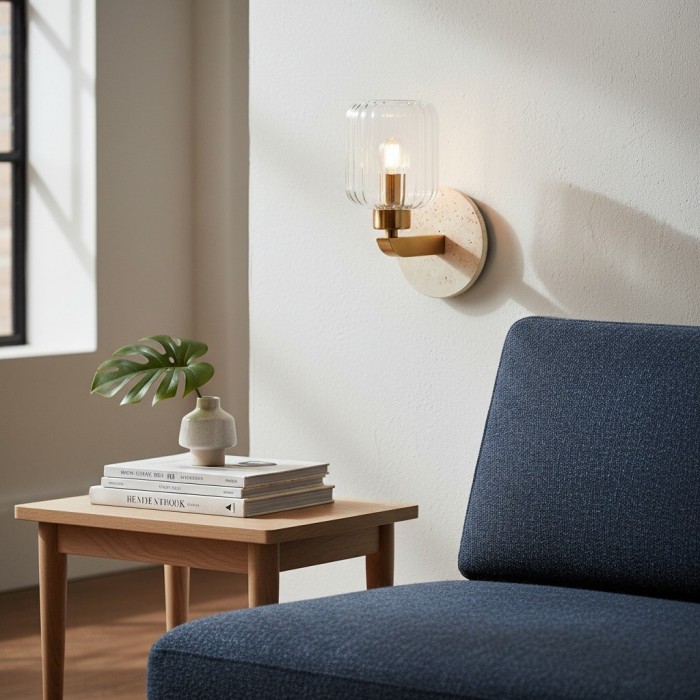 Korlisse Modern Marble Wall Light - Vintage Brass & Clear Glass Accent for Living Room and Hallway HL2145