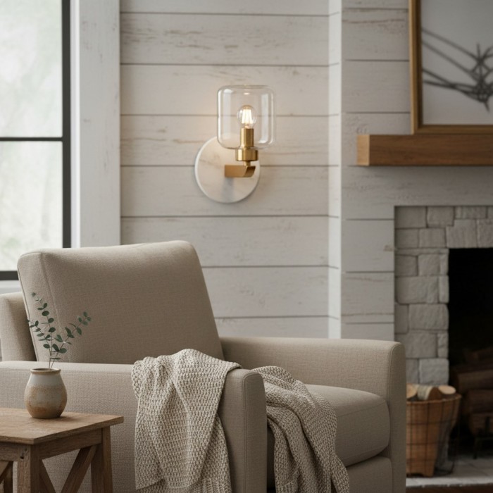 Korlisse Modern Marble Wall Light - Vintage Brass & Clear Glass Accent for Living Room and Hallway HL2145