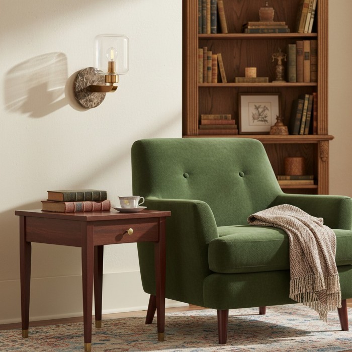 Korlisse Modern Marble Wall Light - Vintage Brass & Clear Glass Accent for Living Room and Hallway HL2145