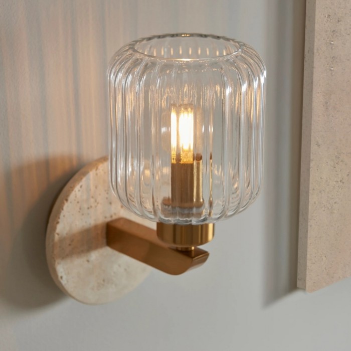 Korlisse Modern Marble Wall Light - Vintage Brass & Clear Glass Accent for Living Room and Hallway HL2145
