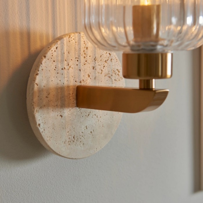 Korlisse Modern Marble Wall Light - Vintage Brass & Clear Glass Accent for Living Room and Hallway HL2145
