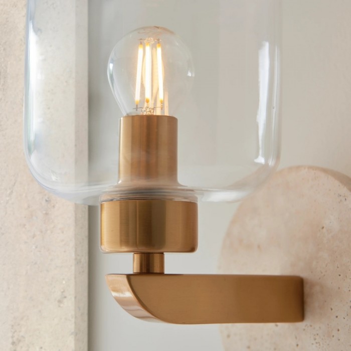 Korlisse Modern Marble Wall Light - Vintage Brass & Clear Glass Accent for Living Room and Hallway HL2145