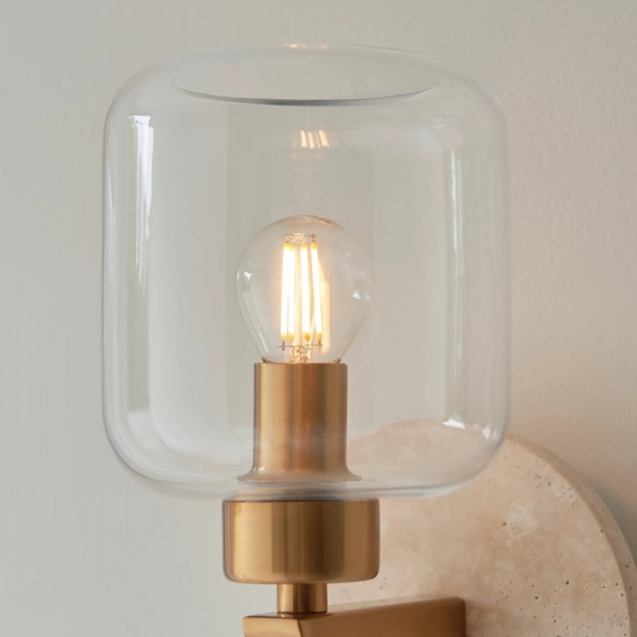Korlisse Modern Marble Wall Light - Vintage Brass & Clear Glass Accent for Living Room and Hallway HL2145