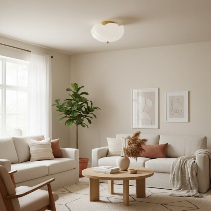 Modo Ceiling Light -Minimalist Glass Shade with Sleek Brass Frame for Dining Room or Office HL1908