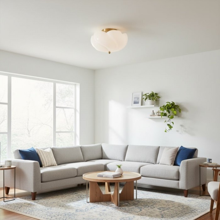 Modo Ceiling Light -Minimalist Glass Shade with Sleek Brass Frame for Dining Room or Office HL1908