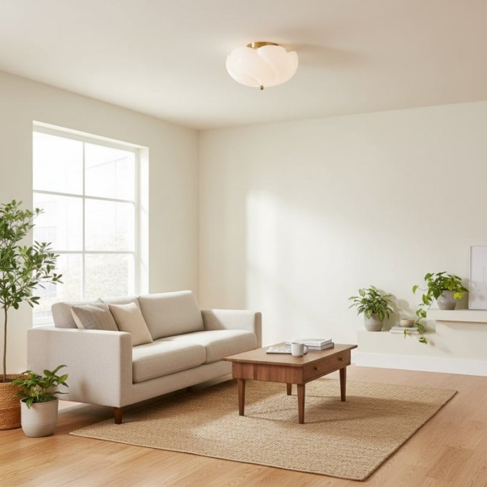 Modo Ceiling Light -Minimalist Glass Shade with Sleek Brass Frame for Dining Room or Office HL1908