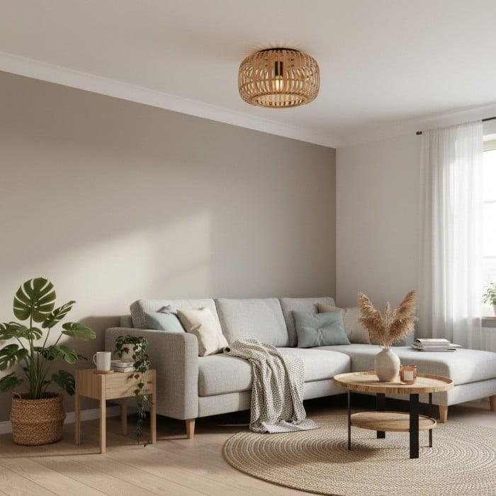 Yumeko Natuurlijke Bamboe Plafondlamp - Organisch Kooiontwerp, Duurzaam voor Woonkamer HL2173