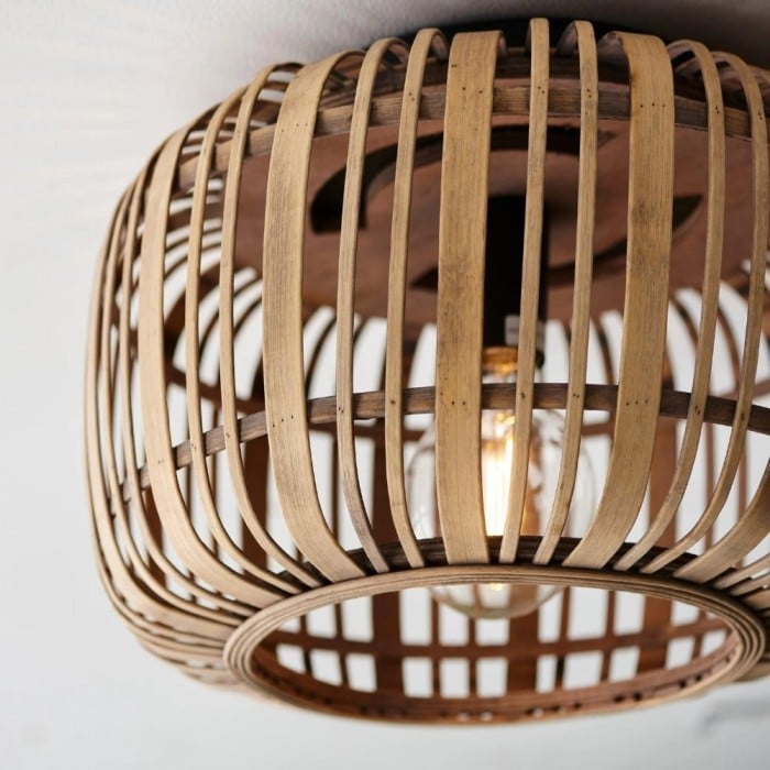 Yumeko Natural Bamboo Flush Ceiling Light - Organic Cage Design Sustainable for Living Room HL2173