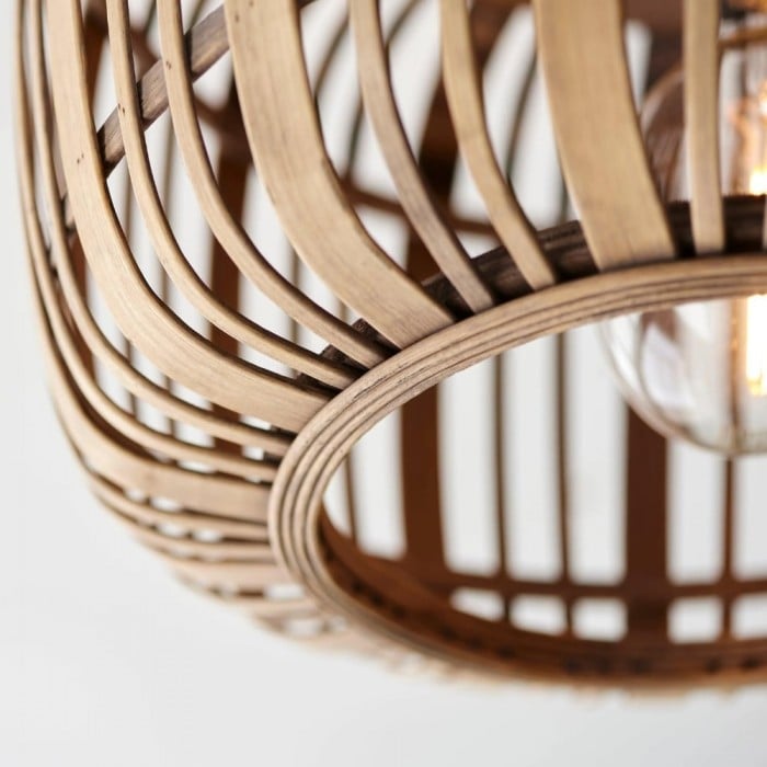 Yumeko Natural Bamboo Flush Ceiling Light - Organic Cage Design Sustainable for Living Room HL2173