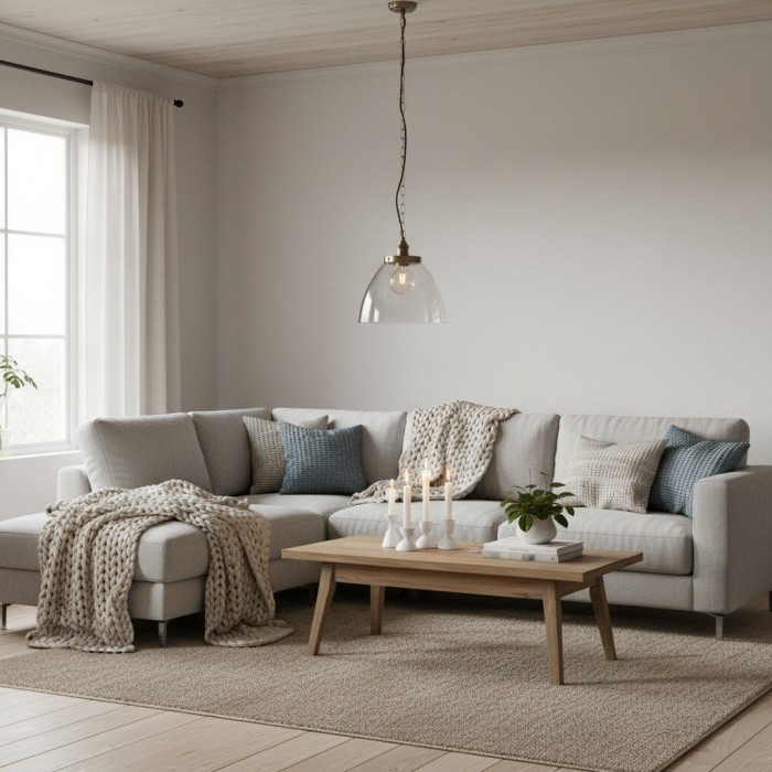 Novera Art Deco Dome Adjustable Height Glass Shade Pendant Light - Living Room HL2207