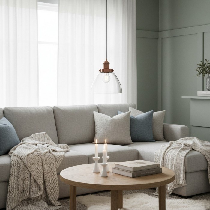 Novera Art Deco Dome Adjustable Height Glass Shade Pendant Light - Living Room HL2207