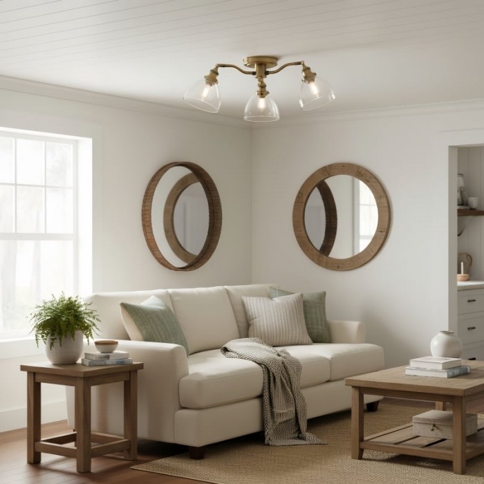 Novera Vintage-Inspired Semi-Flush Ceiling Fixture with Curved Arms for Living Spaces HL2238