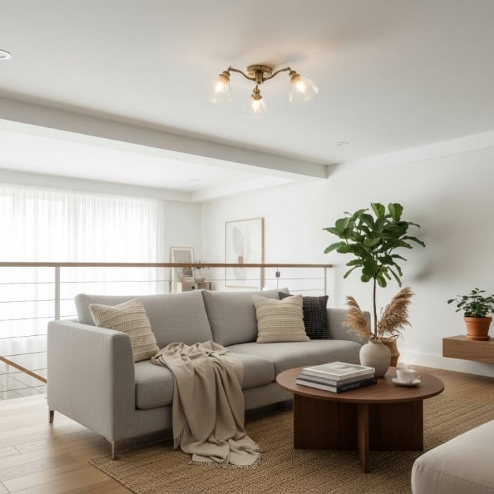 Novera Vintage-Inspired Semi-Flush Ceiling Fixture with Curved Arms for Living Spaces HL2238