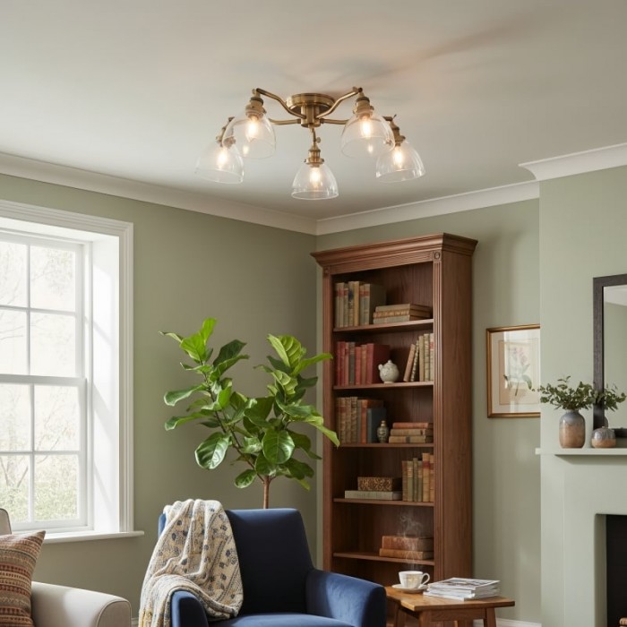 Novera Vintage-Inspired Semi-Flush Ceiling Fixture with Curved Arms for Living Spaces HL2238