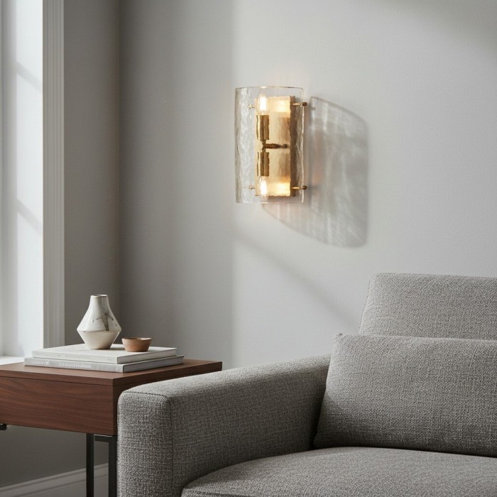 Panellux Moderne Wandarmatuur - Organisch Gestructureerd Glazen Paneel Vintage Messing Look voor Gang HL2142