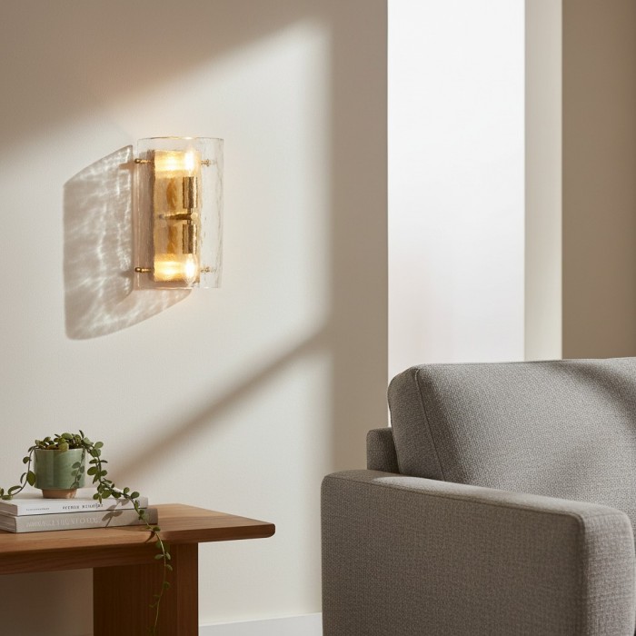 Panellux Moderne Wandarmatuur - Organisch Gestructureerd Glazen Paneel Vintage Messing Look voor Gang HL2142