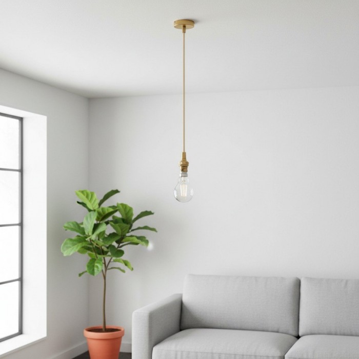 Plaitar Modern Brass Pendant Light - Minimalist Ceiling Fixture with Braided Cord for Hallways HL2190
