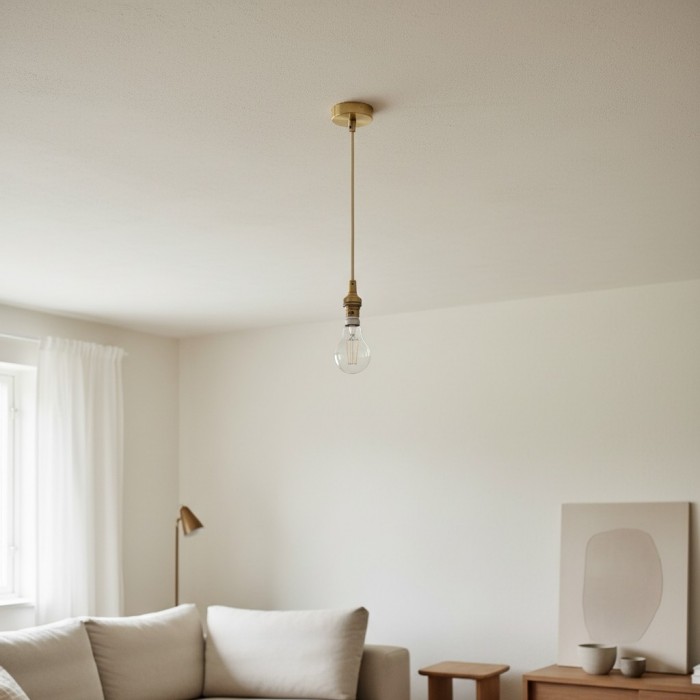 Plaitar Modern Brass Pendant Light - Minimalist Ceiling Fixture with Braided Cord for Hallways HL2190