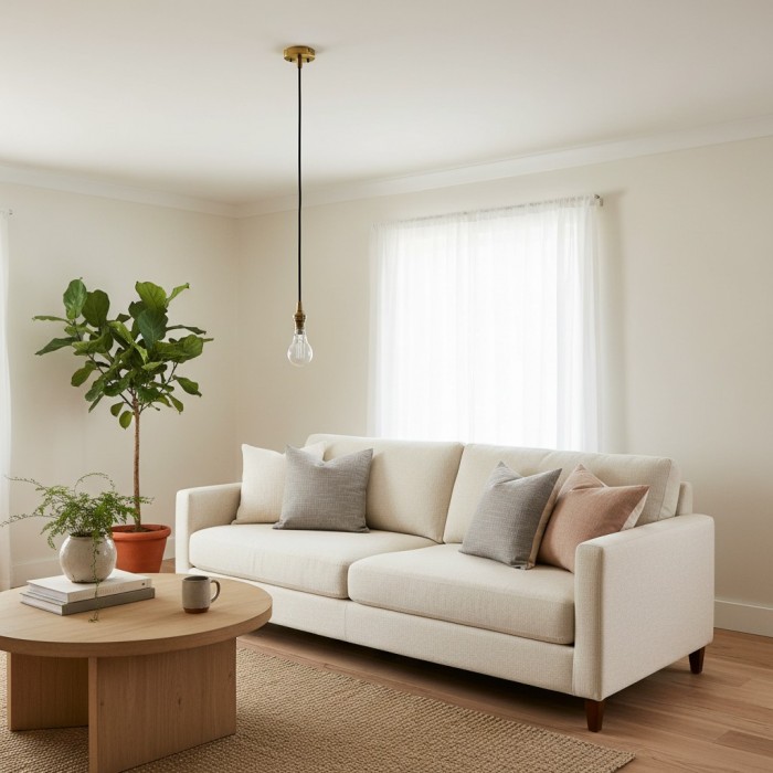 Plaitar Modern Brass Pendant Light - Minimalist Ceiling Fixture with Braided Cord for Hallways HL2190