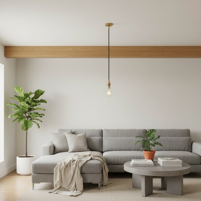 Plaitar Modern Brass Pendant Light - Minimalist Ceiling Fixture with Braided Cord for Hallways HL2190