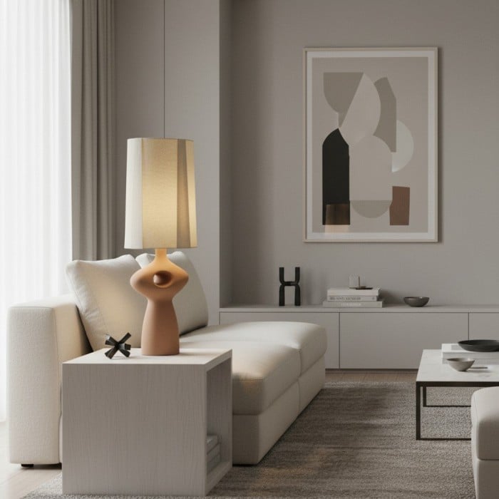 Pryssa Ceramic Table Lamp with Ivory Linen Shade -  Artistic Lighting for Living Room or Bedroom HL1859