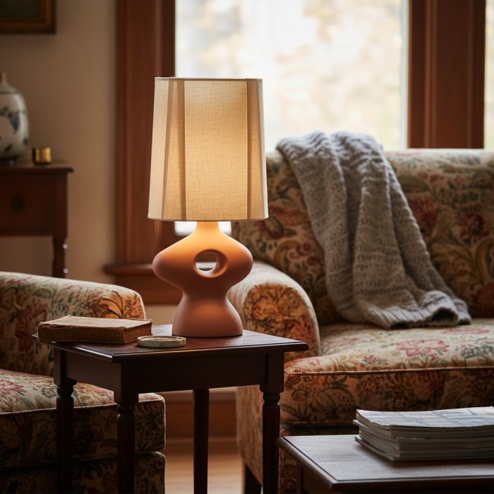 Pryssa Ceramic Table Lamp with Ivory Linen Shade -  Artistic Lighting for Living Room or Bedroom HL1859