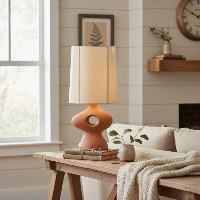 Pryssa Ceramic Table Lamp with Ivory Linen Shade -  Artistic Lighting for Living Room or Bedroom HL1859