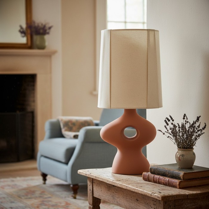 Pryssa Ceramic Table Lamp with Ivory Linen Shade -  Artistic Lighting for Living Room or Bedroom HL1859